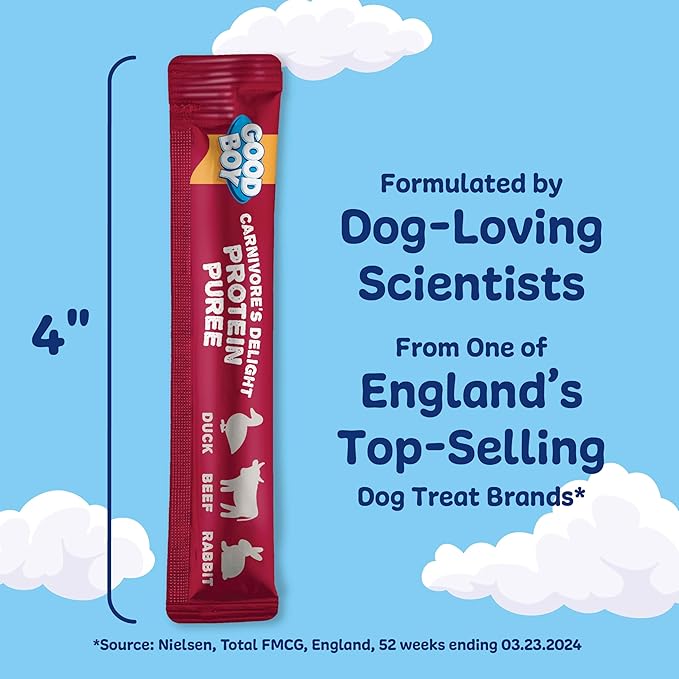 Good Boy Carnivore’s Delight Protein Purees Dog Food Mixers for All Adult Dogs, 30 Count, Easy Single-Serve Triple Flavor Topper Treats with Duck, Beef and Rabbit