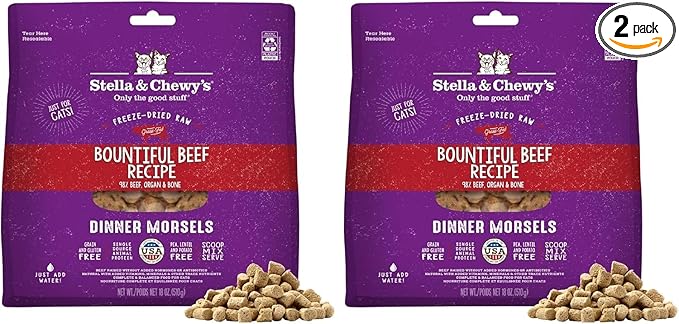 Stella & Chewy's Freeze-Dried Raw Cat Dinner Morsels - Premium Beef Recipe with 98% Grass-Fed Meat & Organs - Natural Grain-Free Cat & Kitten Food - Made in USA - 18 oz (Pack of 2)