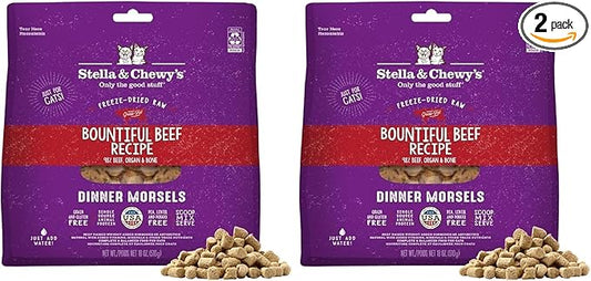 Stella & Chewy's Freeze-Dried Raw Cat Dinner Morsels - Premium Beef Recipe with 98% Grass-Fed Meat & Organs - Natural Grain-Free Cat & Kitten Food - Made in USA - 18 oz (Pack of 2)