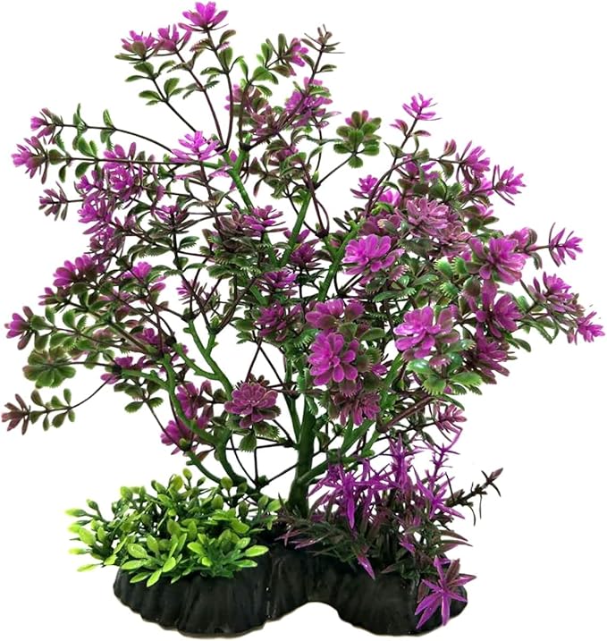 Penn-Plax Plastic Aquarium Decorative Plant - Bonsai Plant Purple Flowers - 7" - 8"