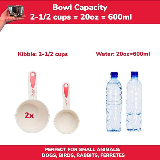 SPOT Coop Cup Bolt Clamp - Stainless Steel Hanging Bowl for Crate, Removable Pet Feeding Dish, Easy Installation, Chew-Proof Design, for Small Dogs, Cats, Birds, Reptiles -2.5 Cups (20 Oz)