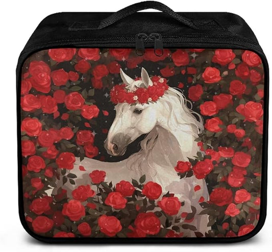Rnyleeg First Aid Kit Empty Red Rose Horse Emergency Medical Kit with Zipper Large Capacity Medical Bag for Home, Travel, Outdoor, Boat, Camping, Hiking