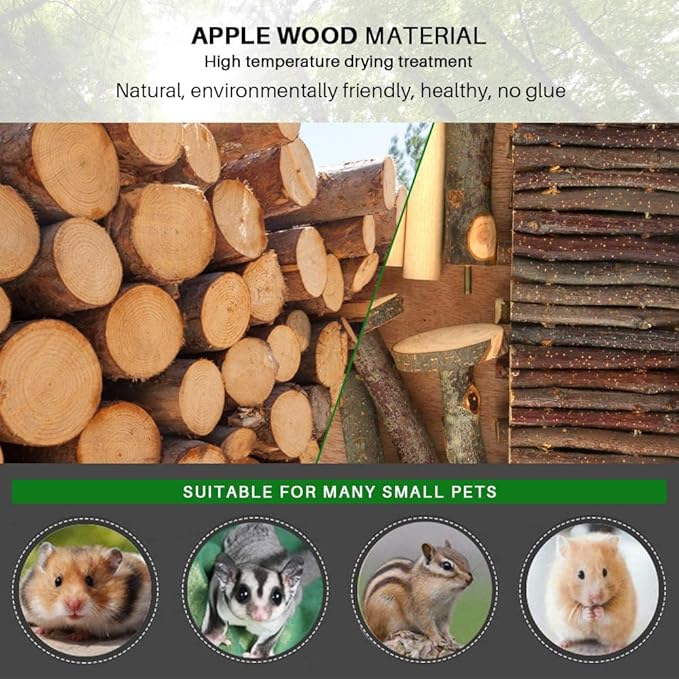 Hamster Climbing Toys - Wooden Activity Set with Large Bridge, Apple Wood Chewing Toys for Small Pets