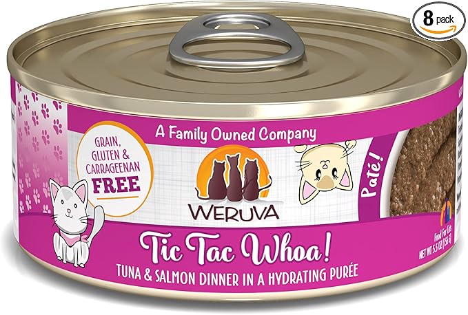 Weruva Wet Cat Food, Tic Tac Whoa with Tuna and Salmon Pate, 5.5oz Can, Pack of 8