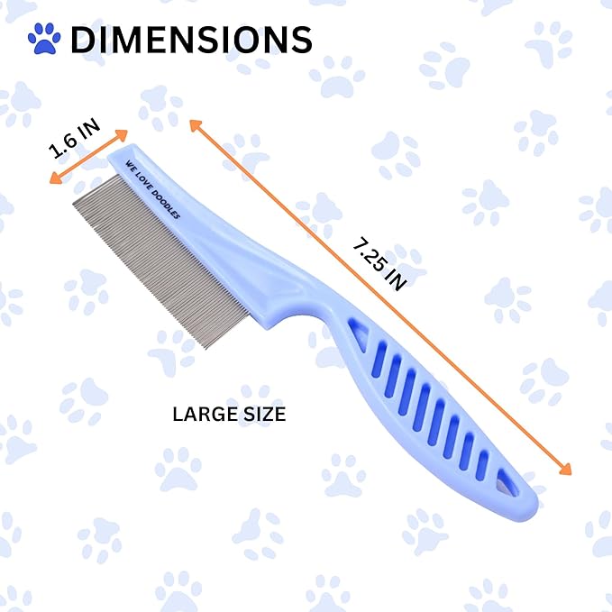 Dog Face Comb, Flea Comb for Dogs, Fine Tooth Tearstain Remover Metal Comb, Removes Crust and Mucus, Face Brush for Poodles & Other Breeds, Grooming Brush for Pets, Large [We Love Doodles]
