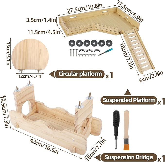 Chinchilla Suspension Bridge, Wooden Chinchilla ledges and Platforms, Small Animals Habitat Toy, Cage Accessories & Habitat Décor for Chinchillas, Hamster, Guinea Pig, Squirrel, Sugar Glider