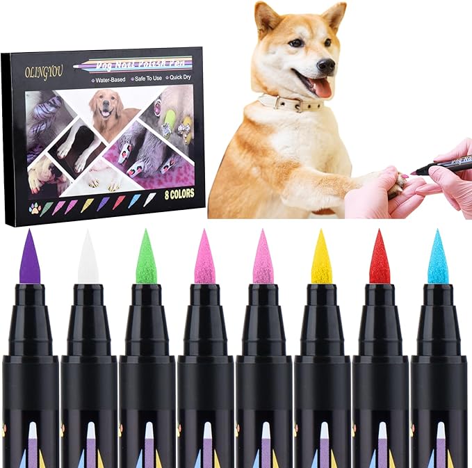 OLINGYOU Dog Nail Polish， Dog Nail Polish Pens Quick Dry-8 Colors, Pet Nail Polish Set for Dogs， DIY Dogs Puppy Nails, Dog Safe Nail Polish Non Toxic, Odorless, Easy to Apply