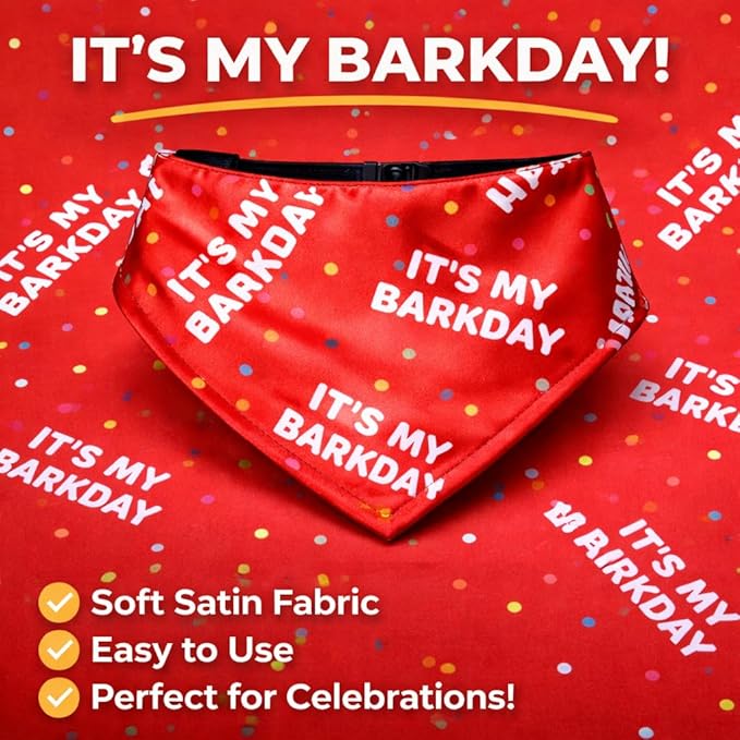 Luxury Satin Dog Bandana – Slip-On Collar Style, Premium Pet Scarf for Medium, Large & XL Dogs – Special Occasion Accessory (Collar Not Included) (Medium - Extra Large, Barkday Luxe - Satin)