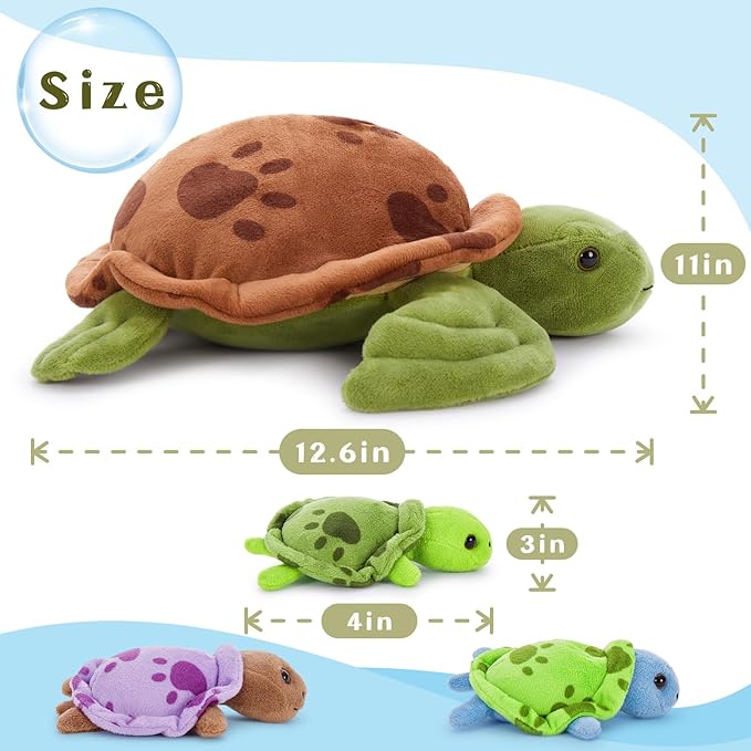 Muiteiur 4 Pcs Sea Turtle Stuffed Animals with Babies Inside, Soft 12.6 Inch Turtle Plush Toy with 3 Baby Turtles, Cute Ocean Stuffed Animals Gifts for Kids Boys Girls