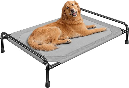 Ekisemio Cooling Breathable Elevated Dog Bed with Metal Frame for Large Dogs, Grey