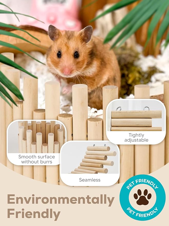 2 PCS Wooden Hamster Fence, Bridge Cage Decor, Wooden Hamster Accessory 11.8in（3.93in High）