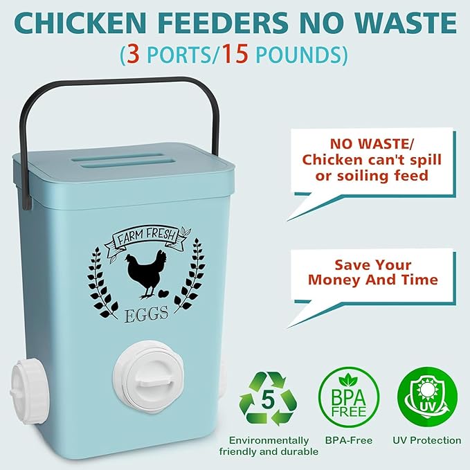 Tgeyd No-Waste Chicken Feeder & Waterer Set, 3 Gallon Automatic Waterer and 15 lb Hanging Feeder for Backyard Chickens, Modern Farmhouse Chicken Coop Essentials