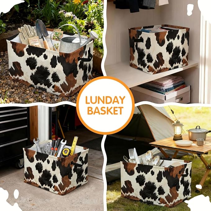 56L Cow Print Laundry Basket Clothes Hamper with Handles,Foldable Blanket Storage Large Laundry Hamper with Waterproof,Toy Storage Bin Organizer,Cube Clothes Organizer,Home Decor Gifts