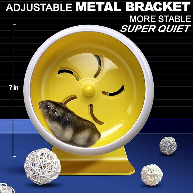 Hamster Toys Silent Wheel Quiet Exercise Exercise Toys Spinner for Gerbil Rat Mouse Mice Dwarf Hamster Adjustable Stand Silent Hamster Wheel (Yellow)