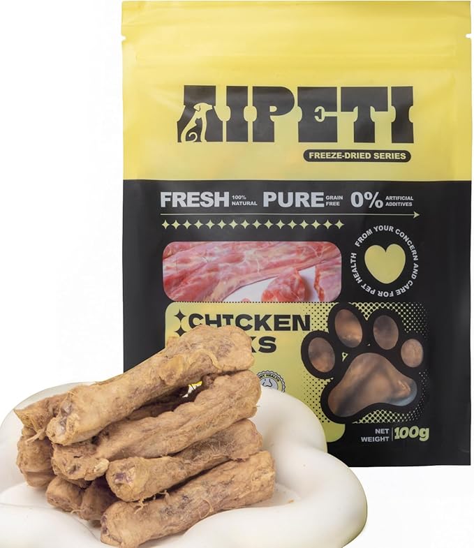 100g (3.53oz) Freeze Dried Chicken Necks for Dogs & Cats - Single Ingredient Raw Treats, High Protein Natural Chews for Bone & Dental Health, Grain-Free Training Snacks