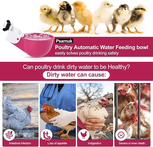 Chicken Waterer Cups (8 Pack/Purplish Red) - DIY Automatic Large Chicken Water Feeder for Ducks,Chicks, Turkeys, Quail, Bunny, Bird and Other Various Poultry Dispenser with Matching Drill