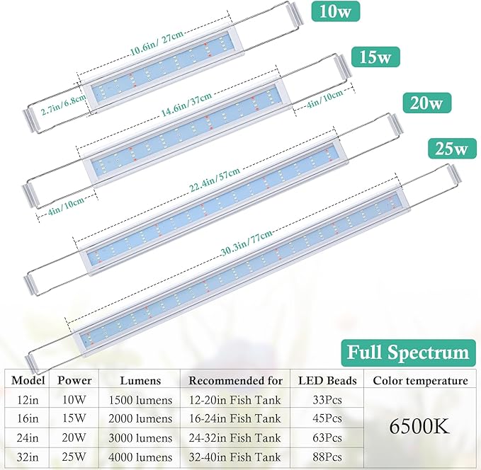 HITOP Full Spectrum LED Aquarium Light – 24-32" Classic Fish Tank Light with Timer, Aquarium Plant Light with Stable Extendable Brackets (24-32in)