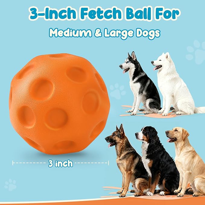 KIPRITII 3 Pack Dog Balls for Medium & Large Dogs - High Bounce & Floating Fetch Balls, Interactive Outdoor Toys with Easy-Pickup Grooves, Bright Orange