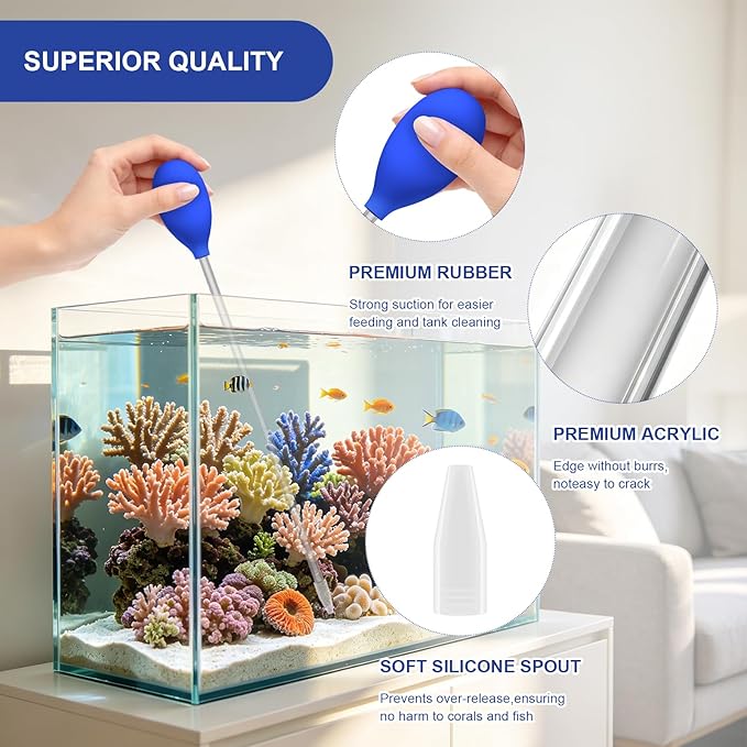 2 Pcs 18.5" Long Coral Food Feeder Pipette – Aquarium Cleaning Tools & Spot Feeding Tube for Fish Tank Marine Reef, Long Syringe for Aquatic Plant Spider Snake Lizard Axolotl Accessories (2)