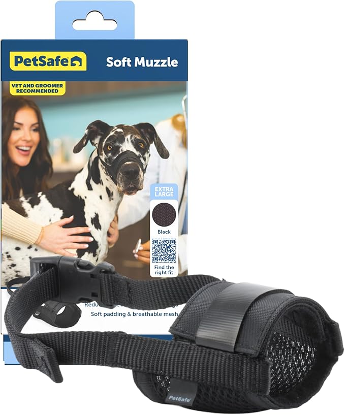 PetSafe Dog Muzzle - Extra Large, Black - Comfortable Padding - Adjustable Sizing for Small, Medium and Large Dogs - Prevents Biting - Allows Room to Pant - Perfect for Visits to the Vet or Groomer