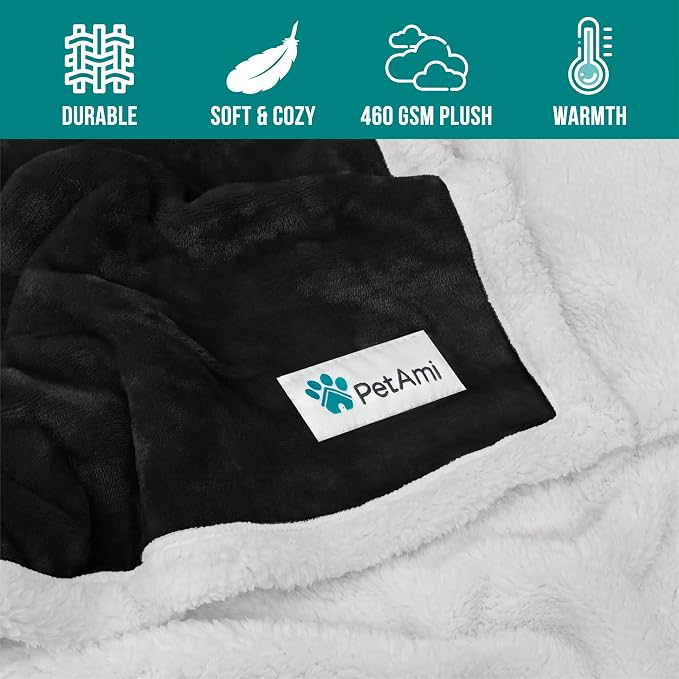 PetAmi Dog Blanket for Small Medium Dogs and Cats, Soft Sherpa Fleece Pet Blanket Throw for Puppies Kittens, Reversible Plush Couch Cover Protector for Sofa Bed Crate, Machine Washable, 60x40, Black