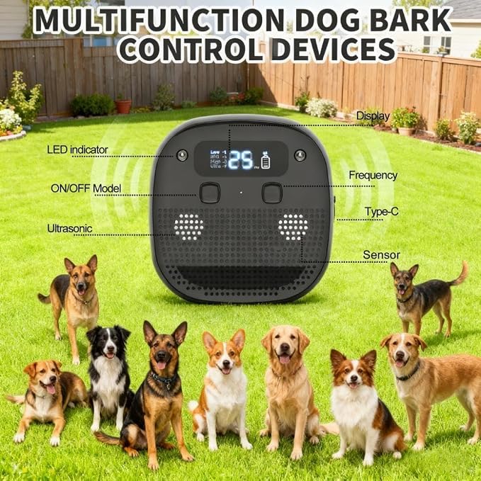 Dog Barking Control Devices, Ultrasonic & Sensor Technology, Anti Barking Device for Dogs with Remote Control, Adjustable Modes & Frequencies, Rechargeable, Bark Box Indoor Outdoor（PureBlack）