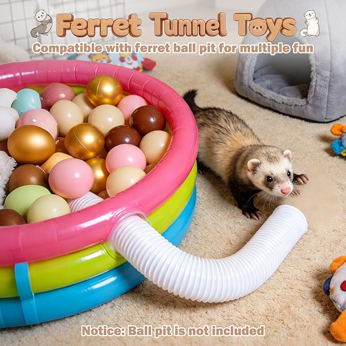 Mity rain 2PCS Ferret Toys with 6 Balls Inclueded | Collapsible Tunnel Tube Accessories for Ferrets, Guinea Pigs, Hamsters, Expandable Interactive Toys Supplies for Small Pets