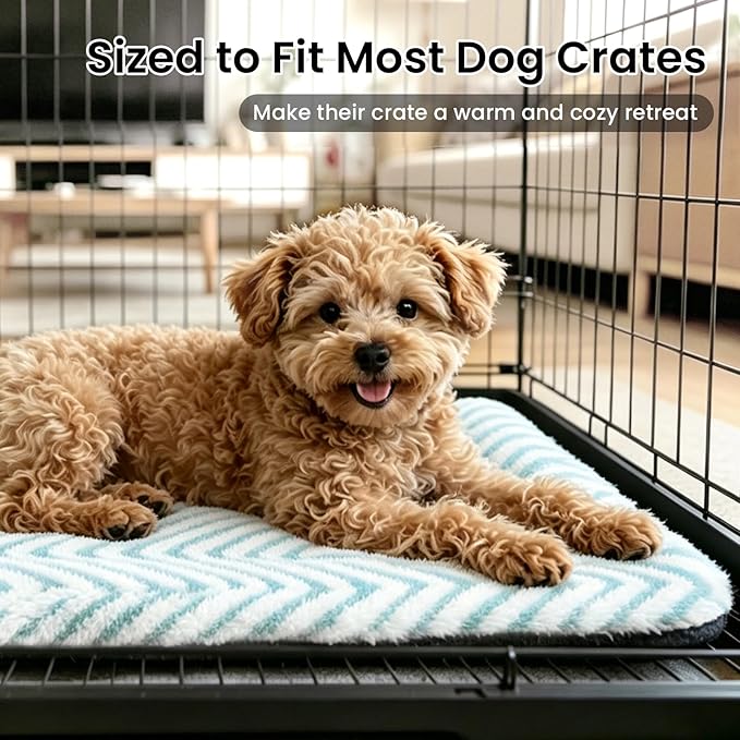 Mora Pets Cat Bed for Indoor Cats & Small Dogs Washable Flat Cat Bed Mat Soft Fluffy Dog Crate Kennel Carrier Pad with Anti-Slip Bottom for Pet Cage Travel Sleeping Chevron Blue 22 x 13