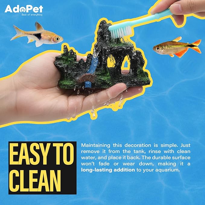 Mountain Aquarium Decoration 4.5" – Natural Rock Resin Fish Tank Ornament with Multiple Hiding Spots, Fish Shelter for Small and Medium Aquariums, Stress-Relief Underwater Decor, Easy to Clean