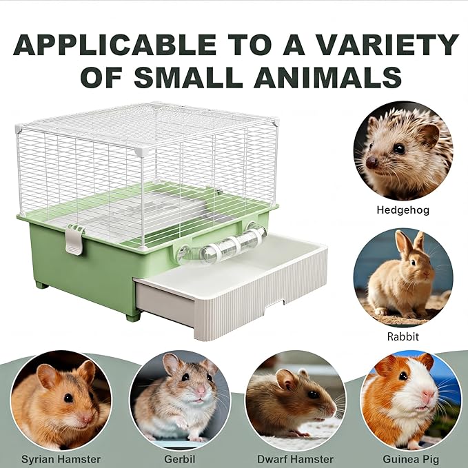 Oneluck 22.4” Chew-Proof Metal Hamster Cage, Drawer-Style with Easy Clean,Small Animal Habitats for Syrian Hamster,Gerbil, Mice(Green)