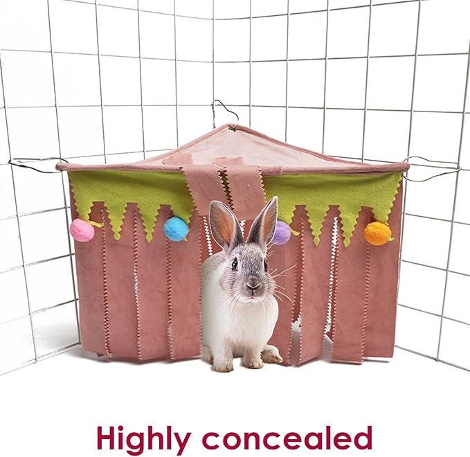 Forest Cage Corner Hideout, Pets Corner Hideout for Guinea Pigs, Rabbits, Ferrets, Chinchillas, Gerbils, Hedgehogs (Pink)