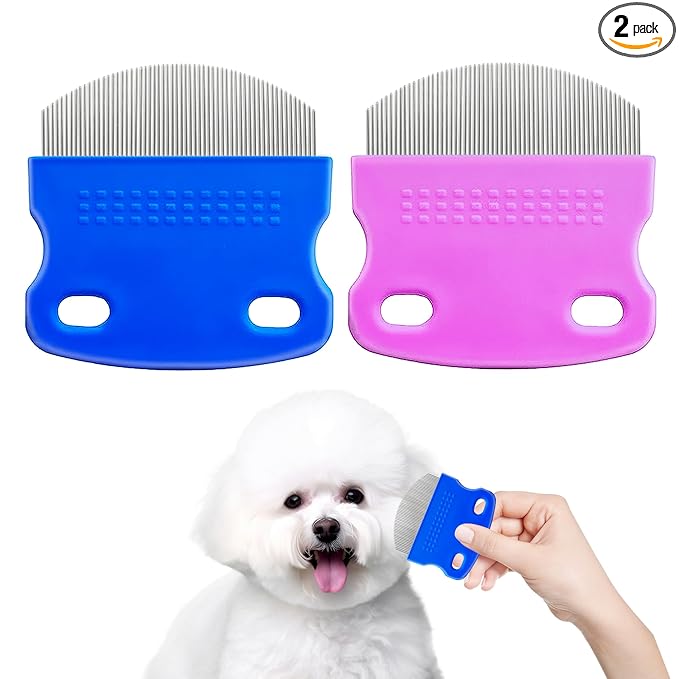 2 Pack Professional Eye Comb For Pets,Stainless Steel Tear Stain Remover,Flea Lice Comb,For Cats & Dogs,Gentle Round-Head Grooming Tool,Precisely Removes Stains, Dirt And Debris From The Eye Area