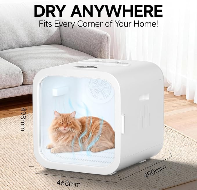68L Automatic Pet Dryer Box for Cats & Small Dogs – Ultra Quiet, Smart Temp Control, 360° Dual Airflow, Fast & Safe Drying,Care Window， Negative Ion Care for Home Grooming