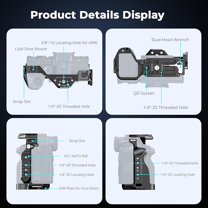 SmallRig HawkLock Quick Release Full Cage for Sony Alpha 7R V/Alpha 7 IV/Alpha 7S III/Alpha 1 / Alpha 7R IV/Alpha 7 V, Built-in Quick Release Plate for Arca, Cold Shoes (Upgraded Version)