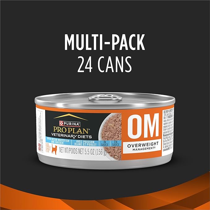Purina Pro Plan Veterinary Diets OM Overweight Management Feline Formula Wet Cat Food With Ocean Whitefish and Chicken - (Pack of 24) 5.5 oz. Cans