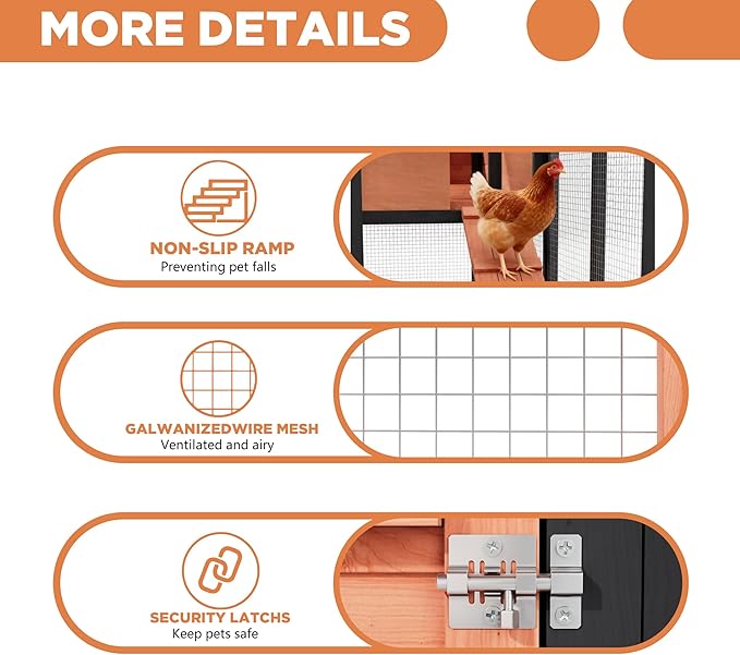Outdoor Duck Coop with Run, Weatherproof Poultry Cage for 2-4 Chickens, Hen House with Nesting Boxes and Removable Tray for Easy Cleaning, Rabbit Cage Bunny Hutch in Orange with Black