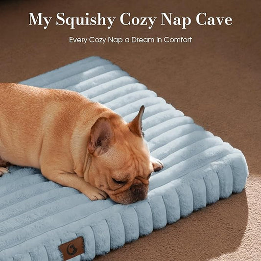 Extra Large Dog Bed for Crate, Orthopedic Dog Bed with Waterproof Lining, Soft Short Plush Surface & Egg Crate Foam, Machine Washable Pet Bed with Removable Cover & Anti Slip Bottom