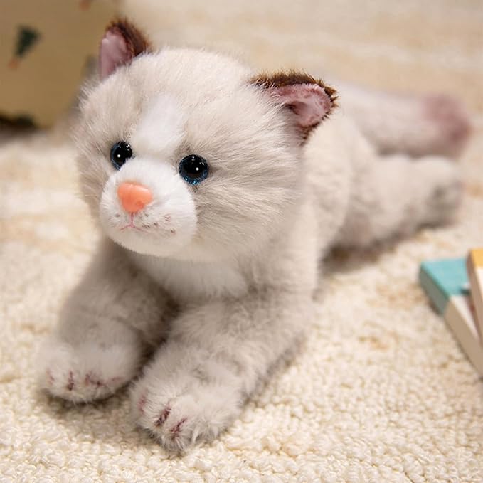 PEACH CAT Cat Stuffed Animal 9.8" Realistic Kitten Plushies Soft Plush Toys Gifts for Kids Grey and White