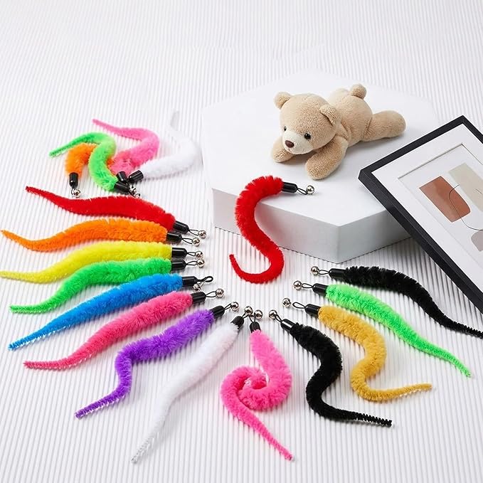 20Pcs Cat Worm Toy, Cat Wand Attachment Refill Cats Teaser Toys Feather Toy Attachments Replacements, Interactive Kittens Toys for Indoor and Ourdoor