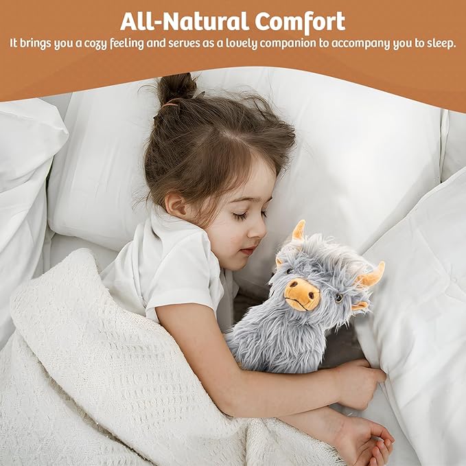 Marysun Highland Cow Stuffed Animal Toy Non-Microwavable Gray Stuffed Animal Gift for Girls and Kids, 9.8in, 0.5lb