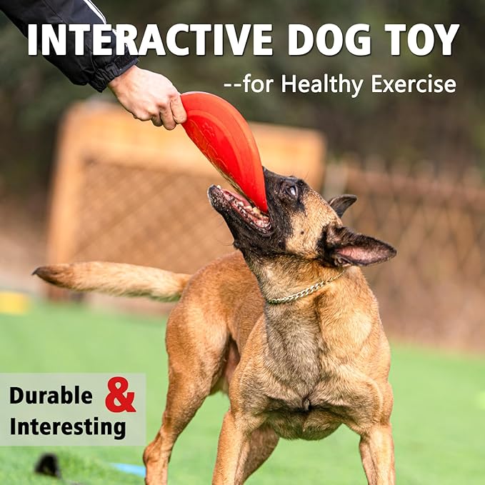 Dog Flying Disc - Durable Rubber Dog Toy for Fetch - Interactive Lightweight Flyer Dog Toys for Outdoor Playtime - Safer Disc for Healthy Activity - for Medium/Large Dogs (Orange)