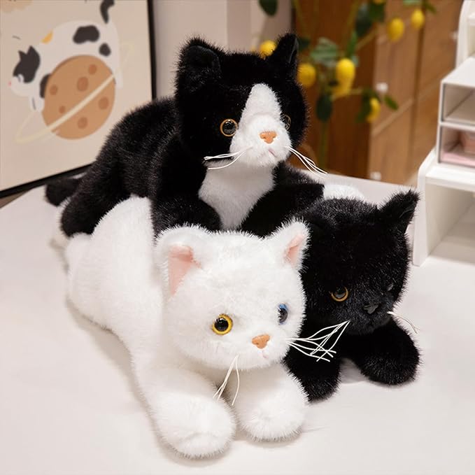 PEACH CAT Cat Stuffed Animal 12" Realistic Kitten Plushies Soft Plush Toys Gifts for Kids Black