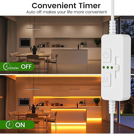 AIBOO Single Color Slider Dimmer with Timer - PWM 1pc DC 5V/12V/24V LED Controller, 36W Max, Slide Brightness Control & Auto-Off for LED Strip Lights, Closet, Counter, Aquarium Lighting (White)