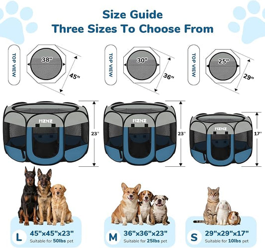Dog Cat Playpen, Portable Puppy Pet Crate Indoors for Small/Medium Dogs Cats Rabbits, Foldable Dog Cage Enclosure for Outdoor, Pop Up Dogs Tent Kennel with Carrying Case, Grey Blue