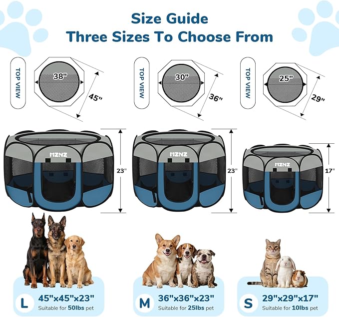 Dog Cat Playpen, Portable Small Animal Playpen Crate Indoor for Dogs Cats Rabbits, Foldable Guinea Pigs Bunny Cage Enclosure Outdoor, Pop Up Dogs Cats Tent Kennel with Carrying Case, Grey Blue