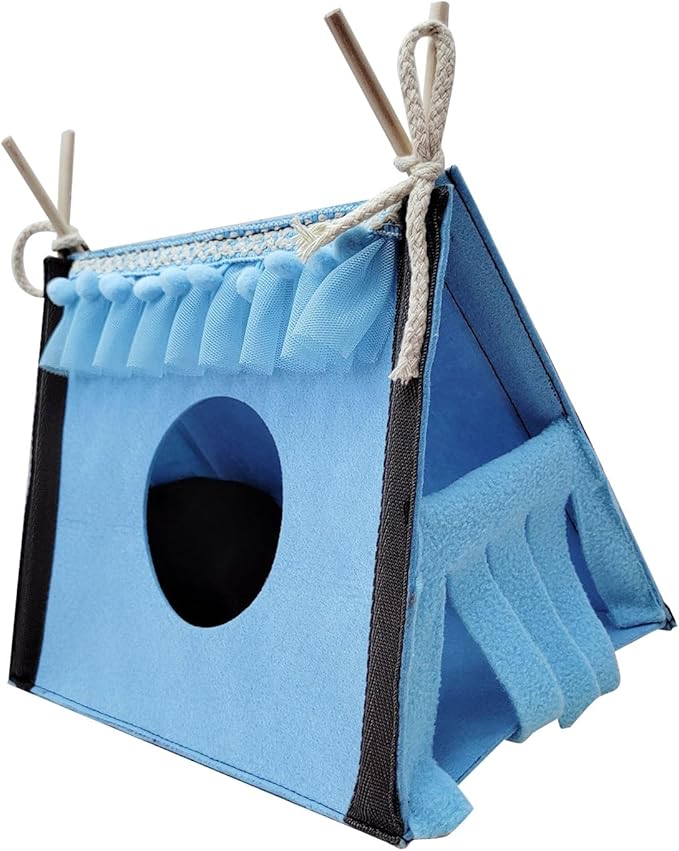 Hamster Hideout Tent, Portable Small Animal Tents House Cave Rabbit Tent Hideout Rabbit Rat Small Animal Tube Toy Warm Nest Habitat (Blue)