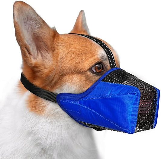 Mesh Dog Muzzle, Breathable Soft Dog Muzzle with Reflective Straps for Secure Fit, Prevents Biting, Chewing Scavenging- Adjustable for Small Medium Large Dogs,Blue,S