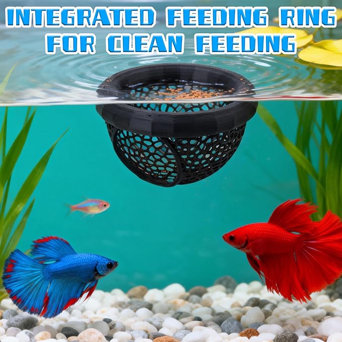 1PC Fish Feeding Ring - Floating Aquarium Feeder & Betta Fish Tank Ring, Black 2.63' 'Feeding Circle for Fish Tank Decor - Floating Betta Hammock & Fish Feeding Station Floating Hammock Shrimp Shelter