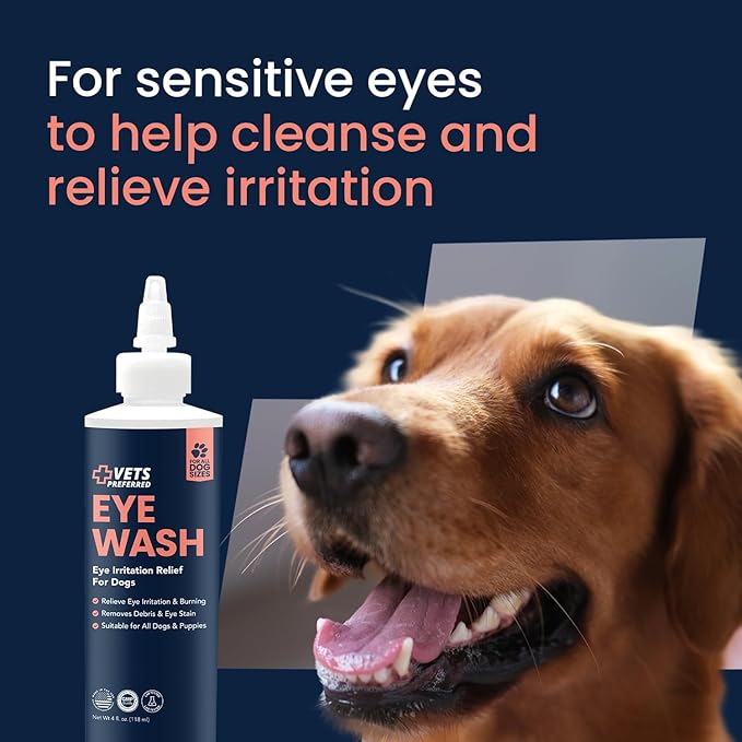 Vets Preferred Eye Cleaner for Dogs - Dog Eye Wash Drops for Infection & Tear Stain Remover - Improves Allergy Symptoms, Infections & Runny Eyes - Dog Eye Drops Rinse for Every Dog - 4 Oz