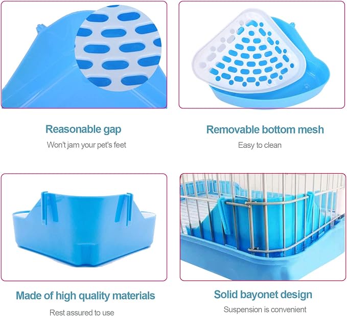 kathson Triangle Potty Trainer Corner Bunny Toilet Guinea Pig Litter Bedding Plastic Box Pet Pan for Rabbit Chinchilla Hamster Ferret Small Animal (Blue)